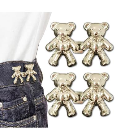 Bear Button Pins for Jean,Jean Buttons for Loose Jeans,No Sew Button Extenders for Jeans,Easy to Instant Reduce Too Loose Pants Waist,2 Sets(Gold)