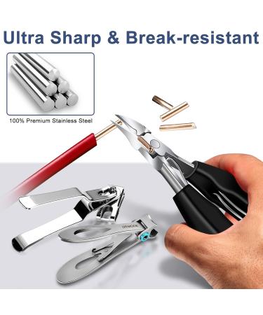 Senior Toenail Clippers Set for Thick Nails - Featuring Ingrown Toenail Tool, Wide Opening Clipper, Rotary Fingernail Clipper, Leather Case & File - Black - Buy Online on SooperMarket.com