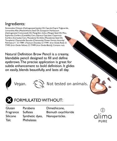 Alima Pure Natural Definition Brow Pencil with Jojoba Oil - Brunette | Mineral Eyebrow Makeup .04 oz - Buy Online on SooperMarket.com