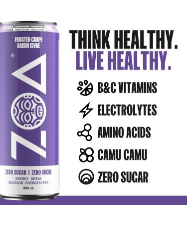 ZOA Zero Sugar Energy Drinks Frosted Grape - 355ml (Pack of 12) Frosted Grape 355 ml (Pack of 12) - Buy Online on SooperMarket.com