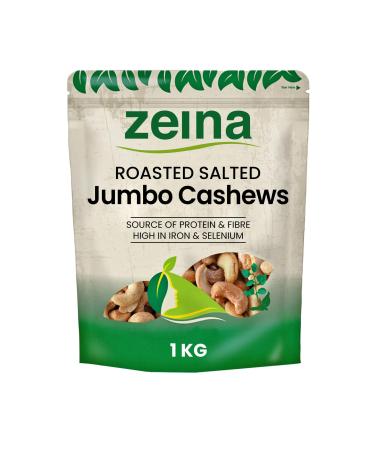 Zeina Jumbo Roasted Salted Cashews with Fibre Protein and Minerals Naturally Gluten Free and Vegan Approved Premium Healthy Snack - 1 x 1Kg