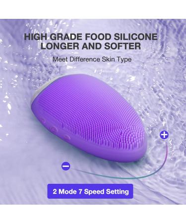 Facial Cleansing Brush by NEWDERMO Vibrating Silicone Face Scrubber - 2 Function Modes and 7 Speeds Rechargeable IPX7 Waterproof Face Brush for Deep Cleaning Pores Exfoliating and Massaging Purple - Buy Online on SooperMarket.com