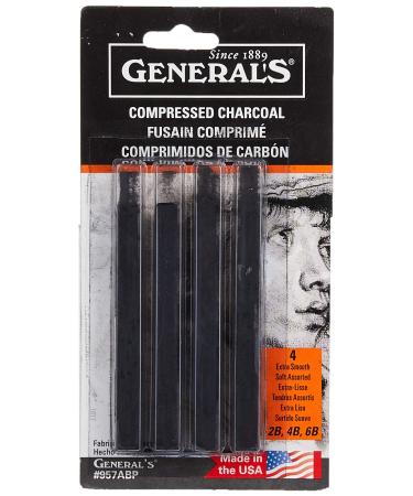 General Pencil 957ABP Compressed Charcoal Sticks 4/Pkg-Black - Soft Assorted 1