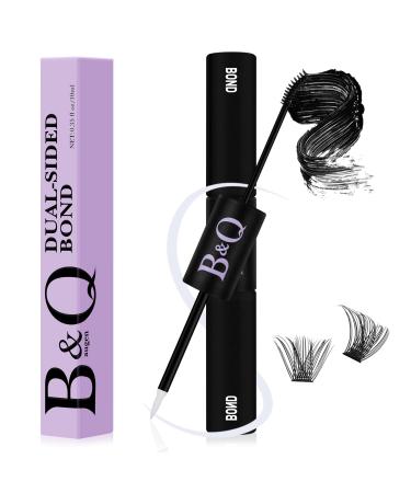 Cluster Lash Glue 10ML B&Q Dual-Sided Bond Individual Lash Glue Lash Cluster Glue Long Lasting Hold 48-72 Hours Waterproof Mascara Wand Bond (Black and Clear 10ML) Dual-Sided Bond-10 ml