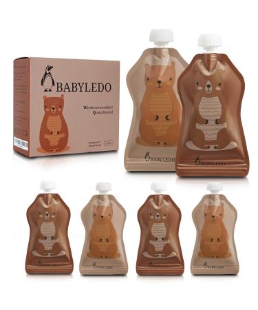 Babyledo Reusable squeezing bag for babies and children 6-pack 150 ml BPA-free double zip closure suitable for freezing and thawing dishwasher suitable for dishes brown