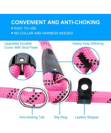 PLUTUS PET Dog Slip Lead Anti-Choking 6ft Pink - Reflective Two Handles Heavy Duty Training Lead for Medium Large Dogs - Buy Online on SooperMarket.com