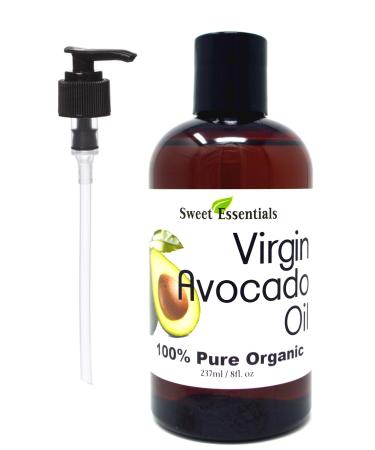 Sweet Essentials Premium Organic Unrefined/Virgin Avocado Oil 8oz with Pump Imported From Italy 100% Pure NON-GMO Cold Pressed Food Grade Green in Color