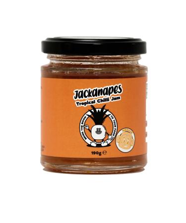 Tropical Chilli Jam by Jackanapes 190g - Medium Heat Lemon Drop Vegan Chilli Jam with Mango Pineapple and Papaya - Made in the UK
