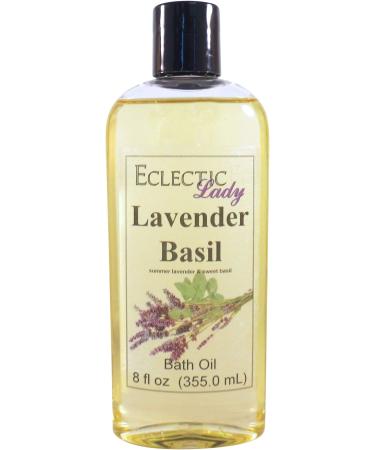 Lavender Basil Bath Oil by Eclectic Lady - Scented Bath Oil - Relaxing & Moisturizing Bathing Oil - Fragrance Body Oil For Dry & Rough Sensitive Skin - Body Daily Nourishing Shower Oil (8 oz) 8 Ounce