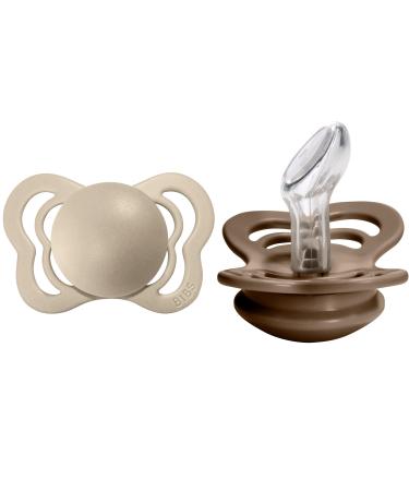 BIBS Pacifiers - Couture Collection | BPA-Free Baby Pacifier | Made in Denmark | Set of 2 Vanilla/Dark Oak Color Premium Soothers | Size 0-6 Months