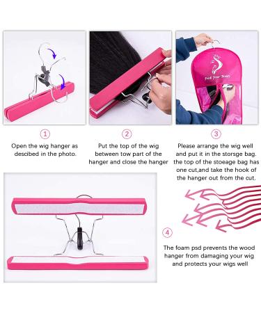 3PCS Extra Long Rose Wig Storage Bags with Wooden Hanger - Portable, Dust-proof, Transparent Zip Up Hair Extension Organizer - Buy Online on SooperMarket.com