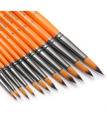 BOXUN Round Watercolor Paint Brushes Set - Professional 12 Piece Gouache Paint Brushes for Artist, Acrylic, Gouache, Oil, Miniature,Model, Face Painting - Short Handle
