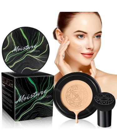 Mushroom Head Air Cushion CC Cream, Concealer Lasting Moisturizing Pigment CC Liquid Foundation, Moisturizing BB Cream Makeup Base Long Lasting with Mushroom Makeup Sponge, Easy to Apply, Natural