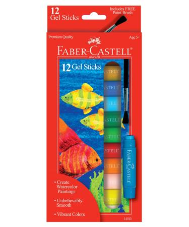 Faber-Castell Gel Sticks - 12 Twistable Watercolor Crayons for Kids with Brush - Watercolors for Kids 12 Original Colors