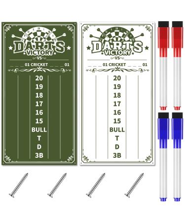 2 Pcs Acrylic Dart Scoreboard White and Green Game Scoreboard Dry Erase Scoreboard Dart Score Keeper with 4 Dry Erase Markers for Cricket and 01 Dart Games, 15 x 7.8 Inches