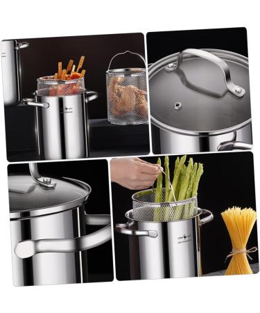 PRETYZOOM 1 Set Fry Pan Stock Pot with Strainer Basket Outdoor Chicken Fryer Fat Storage Can Mesh Steamer Basket Small Roasting Pan Deep Pan with Lid Stainless Steel Pot Soup Pot - Buy Online on SooperMarket.com
