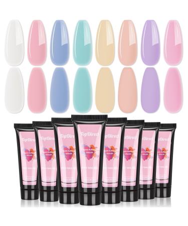 TopDirect Poly Nail Gel 8 * 15 ml Poly Nail Extension Gel White Nude Pink Purple Blue Nail Thickening Builder Gel Acrylic Nail Set Nail Art at Home Gift for Women Macaron