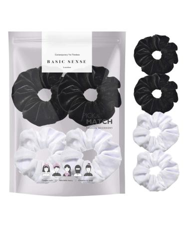 4-piece set with large hair tie made of velvet for updos ponytail bomble hair tie holder for women girls children black and white combination pack