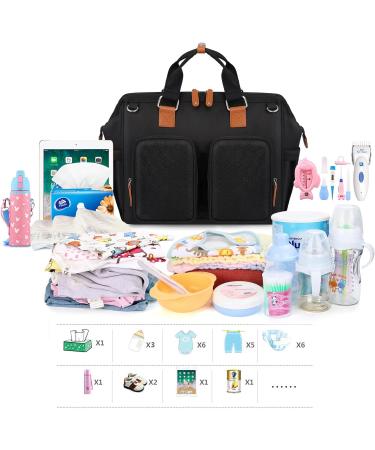 Pomelo Embossed Black Baby Changing Bag with Pram Clips and Changing Mat - Mom and Dad's Ultimate Essential - Buy Online on SooperMarket.com