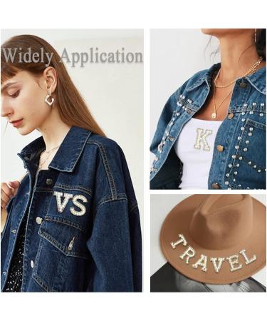 Sparkly Rhinestone & Pearl Iron-On Patch - M White | DIY Alphabet Applique for Clothing - Buy Online on SooperMarket.com