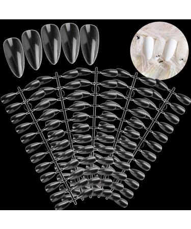 120pcs Fake Nails Oval Shape Full Cover Stiletto Fake Nail Tips False Nail Art Tips For Practice Hand Display Nails Art Gel Design - Transparent