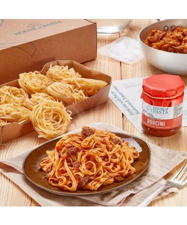 Double Portion Pasta Recipe Kit - Fettuccine with Porcini Mushroom Sauce | Gourmet Italian Artisan Dried Egg Pasta and Italian Sauce | Ready in 6 Minutes - Buy Online on SooperMarket.com