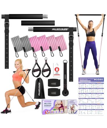 Pilates rod Pilates bar set with resistance tapes metal setting buckle & training poster pilates sculpture fitness rod for home gym workout equipment (women) black (20/25/30lbs)