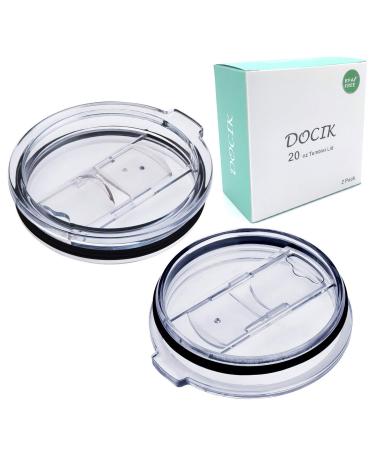 Docik Splash Proof Lids Covers for 20 Oz Yeti Rambler Ozark Trail Tumbler and More Travel Cup, Also Fit for Yeti 10 Oz Lowball, 2 Pack 20oz Lids, 2Pcs