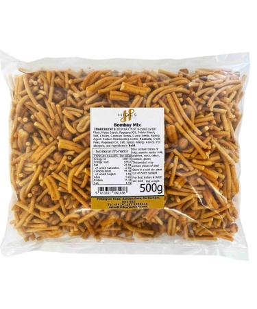 Hides Fine Foods - Bombay Mix 500g - Suitable for Vegetarians - GMO Free - Snacking - Indian Snack Mix - Bar Snack - Perfect for Parties - Mixture of Noodles Lentils Peanuts Cumin 500 g (Pack of 1)
