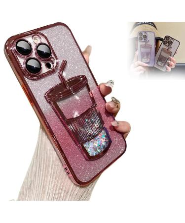 Gradient Glitter Quicksand Milk Tea For Iphone Case 15/14/13/12/11 Pro Max Electroplating Gradient Glitter Milk Tea Phone Case 3d Three-Dimensional Milk Tea Cup Shape (11 Pink-A) 11 Pink-A