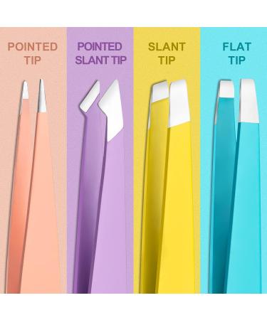 Mabox Professional Stainless Steel Tweezers Set for Men & Women - Precision Slant and Pointed Eyebrow Tweezers for Facial Hair Removal - 4 Pcs Set - Buy Online on SooperMarket.com