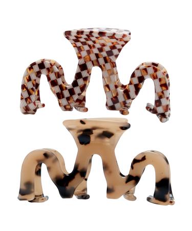 Large Tortoise Shell Claw Clip 3.5 Inch Cellulose Acetate Hair Claw Clips Checkered Hair Claw Clips French Design Hair Jaw Clamp for Women Girls (2 Pack) STYLE C