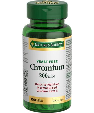 Nature's Bounty Chromium Supplement Helps Metabolize Carbohydrates and Fats 200mcg 100 Tablets