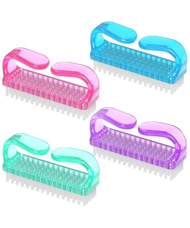 4 Pcs Nail Cleaning Brush Larbois Plastic Handle Scrubbing Brush Eco Friendly Fingernail Brush with Soft Bristles Nail Manicure Dust Brush for Hand Toes Nail Home Garden Salon use Color-1-(4 Pack)