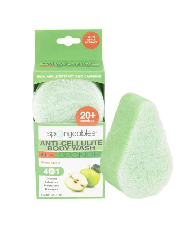 Spongeables Anti-Cellulite Body Wash in a Sponge Reduce The Appearance of Cellulite Moisturizer and Exfoliator for The Body Green Apple Scent 20+ Washes 1 Count