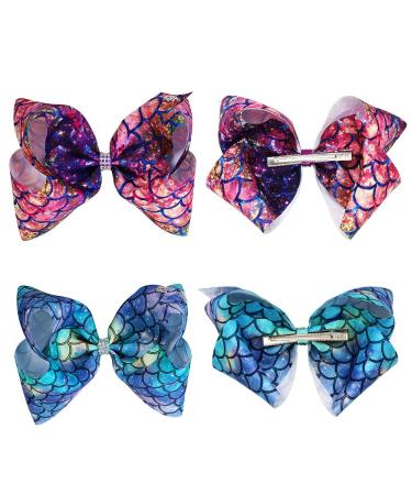 2 Pack Siwa Style Hair Bows for Girls - 8 Inch Large Ribbon Hair Barrettes Set | Mermaid Bows Accessories | Best Xmas Gift - Buy Online on SooperMarket.com