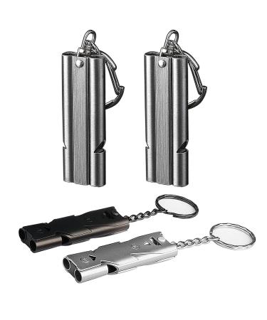 Wanyi 4 pieces emergency pipe signal pipe according to stainless steel 304 trill whistle sports lessons survival referee pipes sports pipe coaching pipe emergency 150db outdoor with keychain