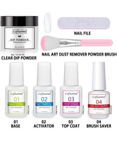Lofuanna Dip Powder Nail Kit Starter - Clear Nail Dipping Set for DIY French Nail Art - Easy to Apply at Home or Salon - No UV/LED Needed - Includes Base, Top Coat, Activator, and Brush Saver - #010 - Buy Online on SooperMarket.com