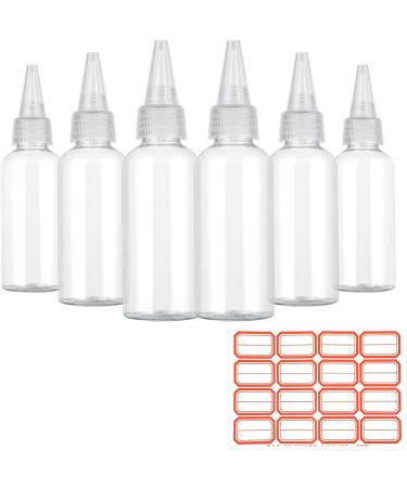 WLLHYF 2oz Applicator Bottle 6pcs Plastic Empty Squeeze Bottles Hair Color Applicator Bottle Transparent Refillable Oil Bottles for Hair Oils Liquids with Twist Top Cap and Labels - Buy Online on SooperMarket.com