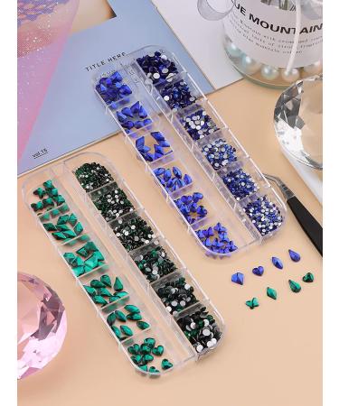 Kalolary Green Nail Rhinestones and Blue Crystal Gems Set - Nail Art Decoration Kit with Tweezer and Picker for DIY Acrylic Nails - Buy Online on SooperMarket.com