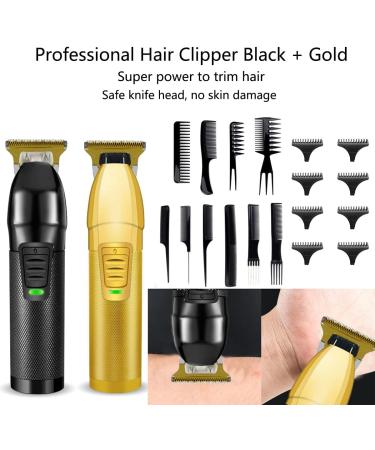 Professional Cordless Hair Clippers Set for Men - Rechargeable with 10 Styling Combs | 2 Pieces Black Gold - Buy Online on SooperMarket.com