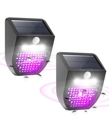 Bug Zapper Outdoor, 2 Pack RECHOO 2-in-1 Solar Bug Mosquito Zapper, Solar Outdoor Lights with Motion Sensor, Waterproof Solar Powered Mosquito Fly Zapper Killer Trap for Outdoor Use