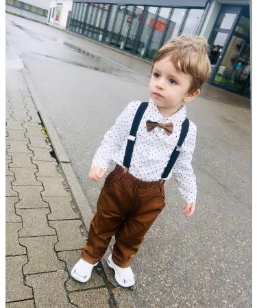 Volunboy Baby Boys Gentleman Suit 4PCS Outfit 2-3 Years | Formal Bow Tie Shirts + Suspenders Pants | Whitedots - Buy Online on SooperMarket.com
