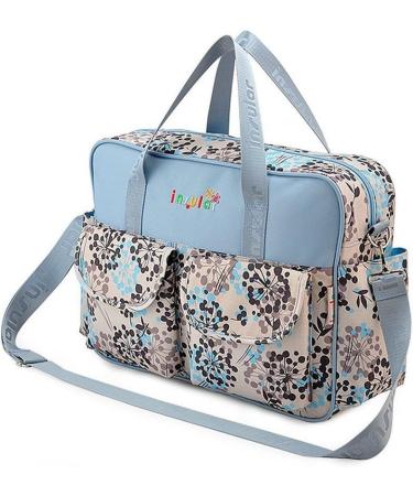 Insular Waterproof Mummy Shoulder Diaper Bag - Blue Dandelion | Large, Lightweight, Multifunctional with Changing Mat | Adjustable Straps | Animal Fun Design - Buy Online on SooperMarket.com