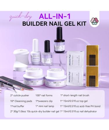 SAVILAND Quick-Dry Builder Nail Gel Kit - Clear Pink Hard Gel with Mini UV Light & Essential Tools for Beginners - Perfect Nail Extensions - Buy Online on SooperMarket.com
