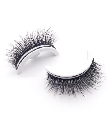Fake Eyelashes 1 Pair Reusable Self-adhesive False Eyelashes Makeup Eyelashes with Crystal Case Realistic Lashes for Beginners Women Bushy False Eyelashes