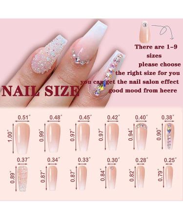 Pink Glitter Gradient Medium Ballerina Press on Nails with Crystal Gem Design - 24Pcs Luxurious False Nails Set for Women & Girls - Buy Online on SooperMarket.com