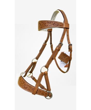 AMAZING HORSE STUFF Sidepull Bitless Bridle with Designer Hand Carving On Browband & Noseband Oval Shaped Pony