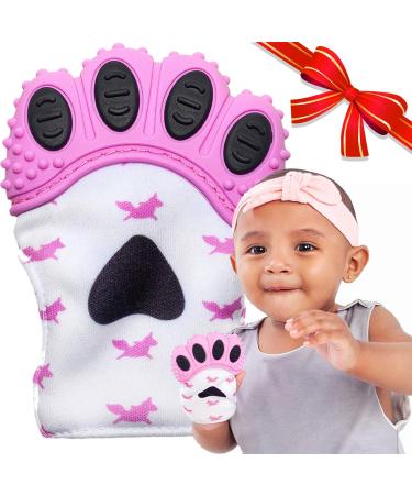 BabyNoms Teething Mitten | The Original Teething Paw | Safe Silicone Teething Toys or Teething Ring Provides Self-Soothing Teething Relief | Pink Teether