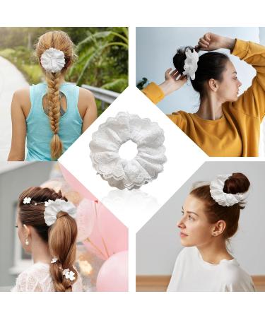 JEKUGOT Large White Lace Scrunchies for Women - Soft Elastic Hair Bands Thick Hair Ties Bobbles Ponytail Holders - Lolita Bulk Scrunchie Accessories for Ladies & Girls - Buy Online on SooperMarket.com